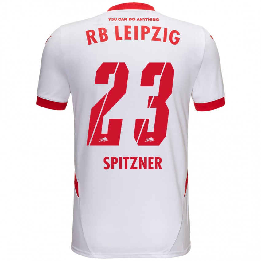 Uomo Maglia Kyra Spitzner #23 Bianco Rosso Kit Gara Home 2024/25 Maglietta