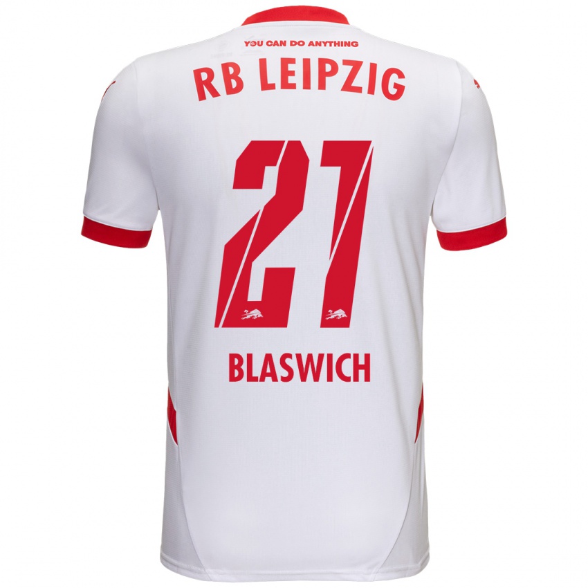 Uomo Maglia Janis Blaswich #21 Bianco Rosso Kit Gara Home 2024/25 Maglietta