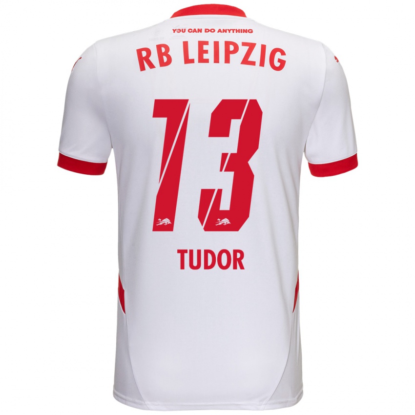 Uomo Maglia Aaron Tudor #13 Bianco Rosso Kit Gara Home 2024/25 Maglietta