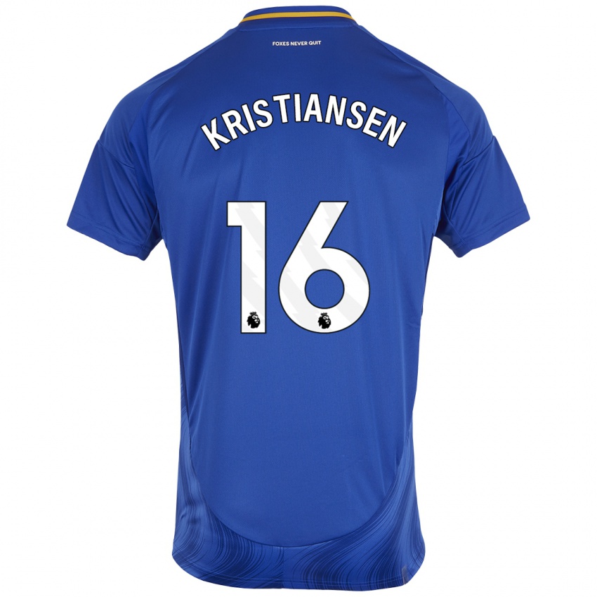 Uomo Maglia Victor Kristiansen #16 Blu Bianco Kit Gara Home 2024/25 Maglietta