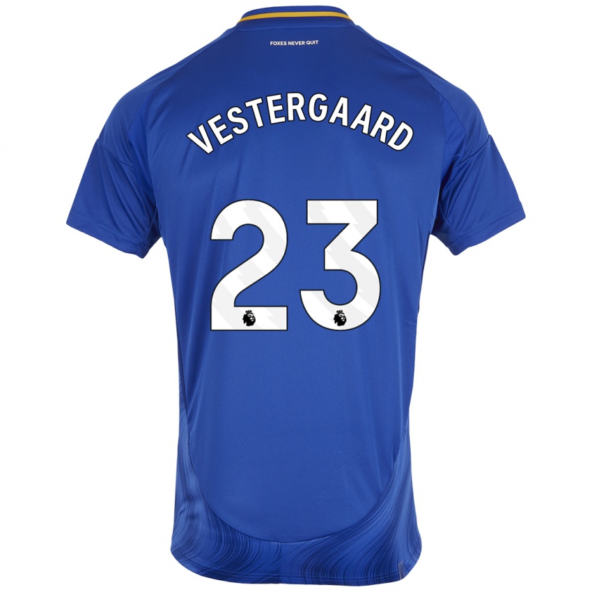 Uomo Maglia Jannik Vestergaard #23 Blu Bianco Kit Gara Home 2024/25 Maglietta