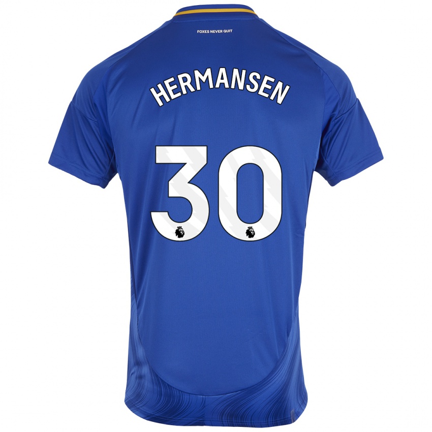 Uomo Maglia Mads Hermansen #30 Blu Bianco Kit Gara Home 2024/25 Maglietta