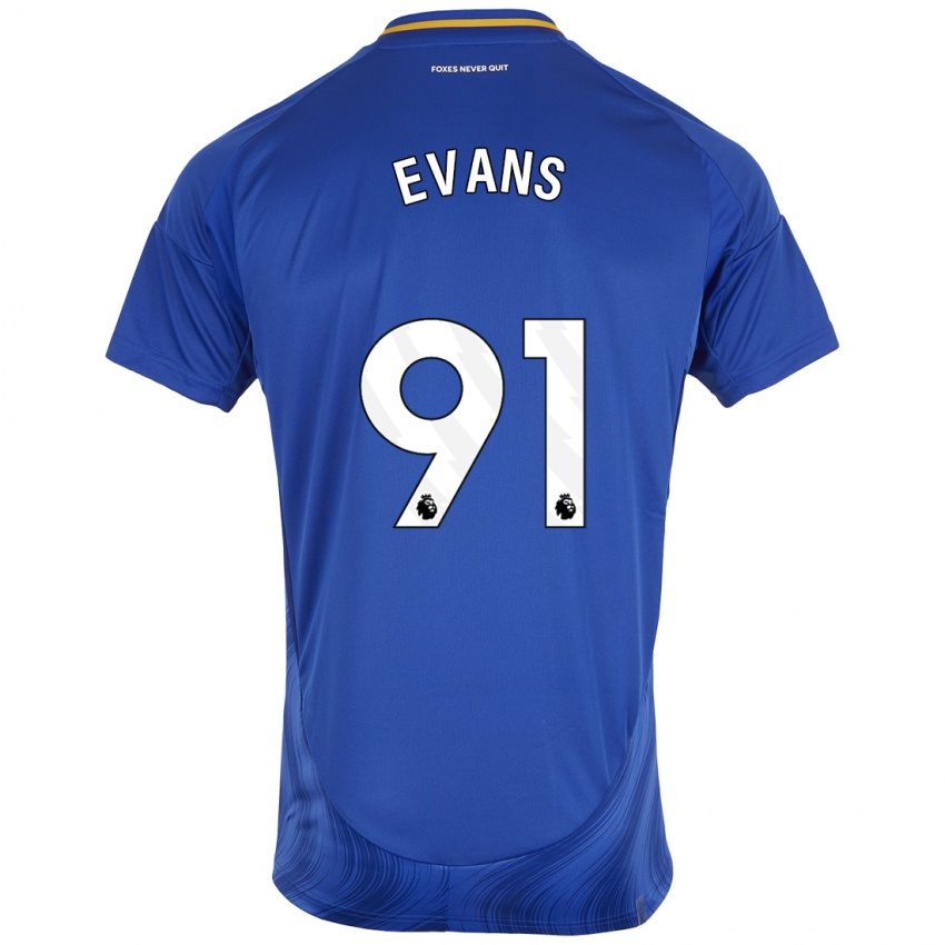 Uomo Maglia Jake Evans #91 Blu Bianco Kit Gara Home 2024/25 Maglietta