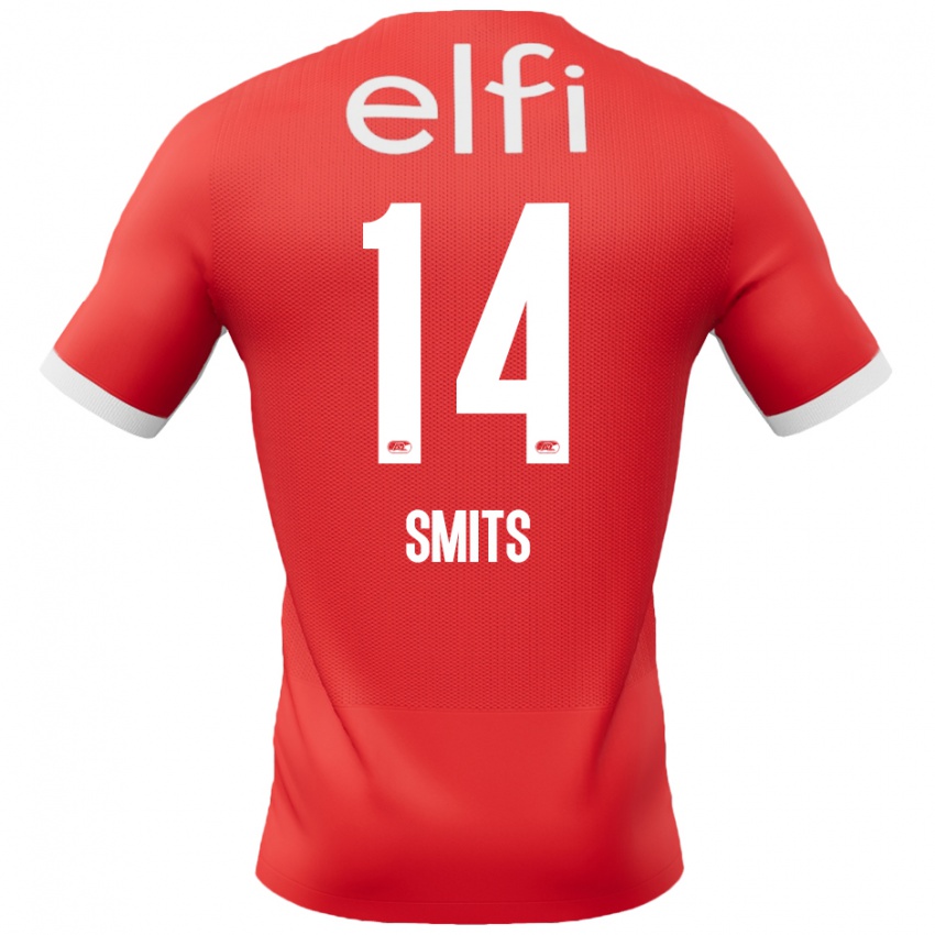 Uomo Maglia Anthony Smits #14 Rosso Bianco Kit Gara Home 2024/25 Maglietta