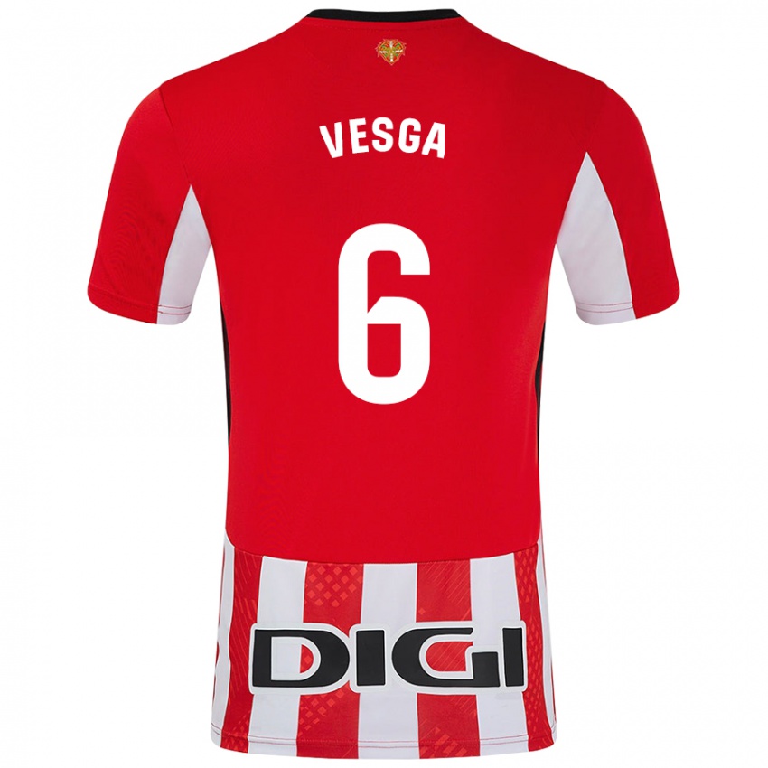 Uomo Maglia Mikel Vesga #6 Rosso Bianco Kit Gara Home 2024/25 Maglietta