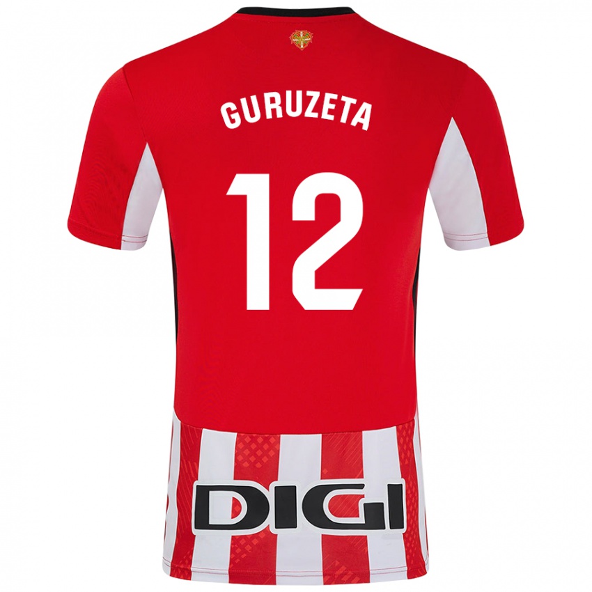 Uomo Maglia Gorka Guruzeta #12 Rosso Bianco Kit Gara Home 2024/25 Maglietta