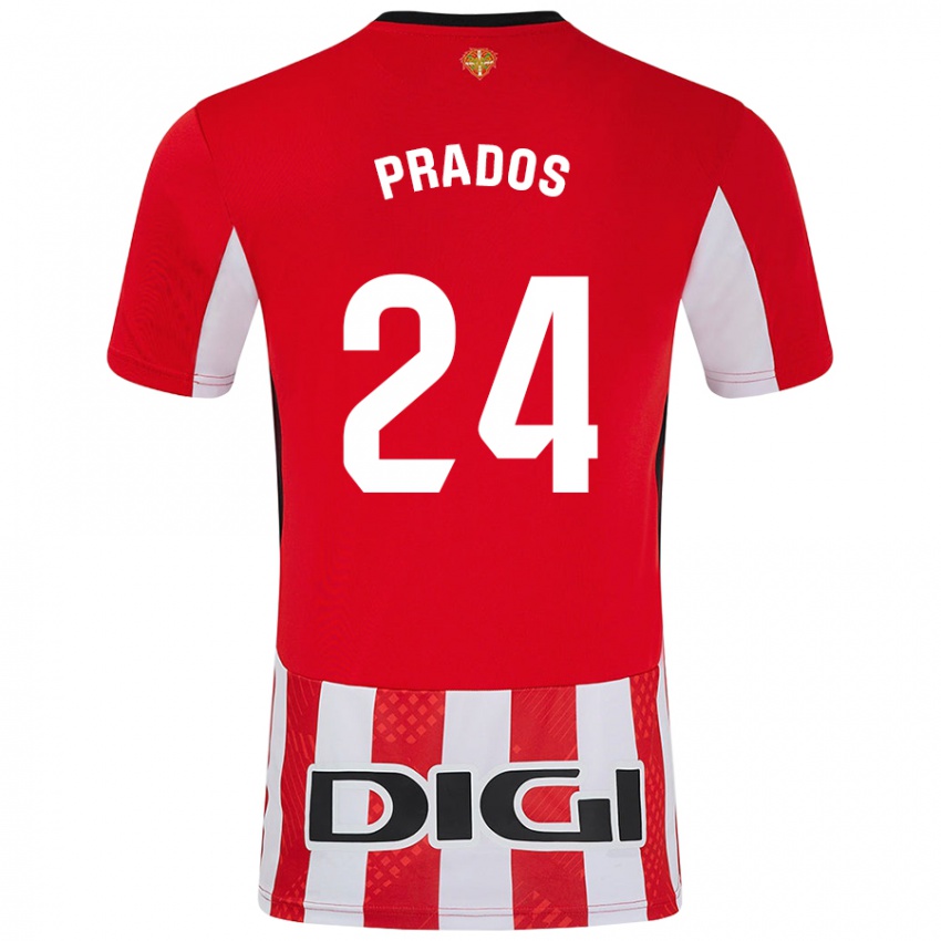 Uomo Maglia Benat Prados #24 Rosso Bianco Kit Gara Home 2024/25 Maglietta