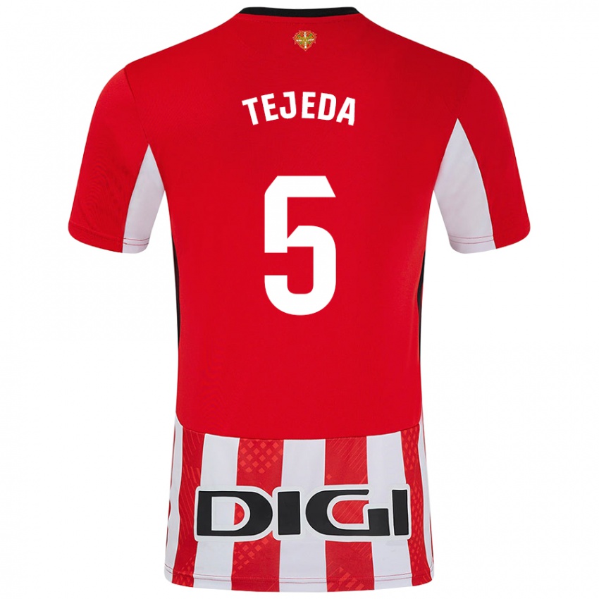 Uomo Maglia Diego Tejeda #5 Rosso Bianco Kit Gara Home 2024/25 Maglietta