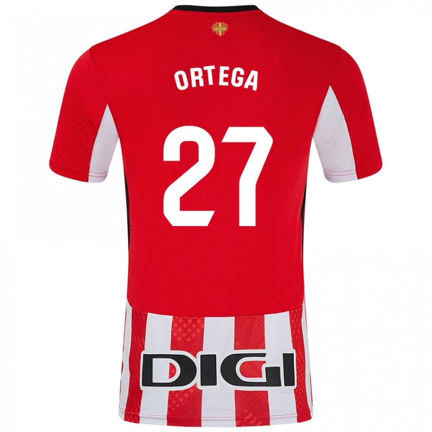 Uomo Maglia Sara Ortega #27 Rosso Bianco Kit Gara Home 2024/25 Maglietta