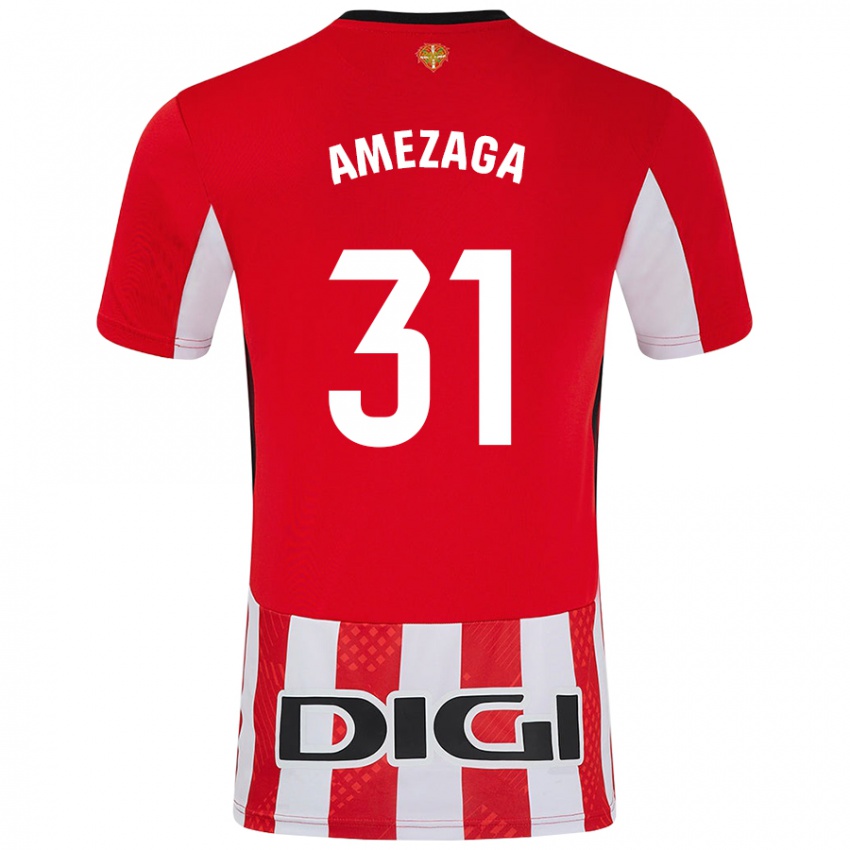 Uomo Maglia Jone Amezaga #31 Rosso Bianco Kit Gara Home 2024/25 Maglietta