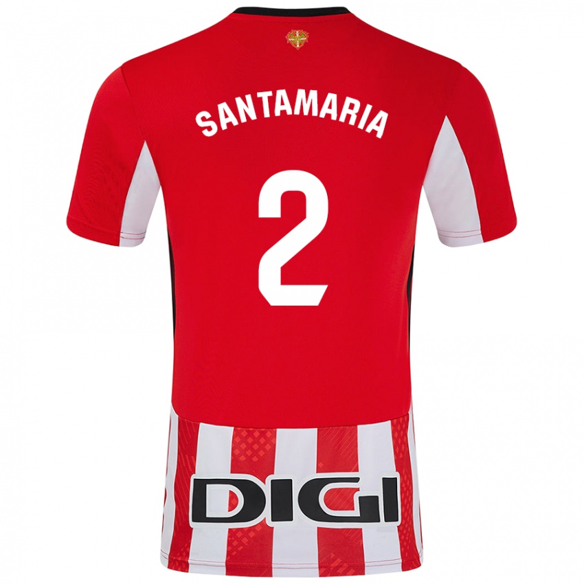 Uomo Maglia Unai Santamaría #2 Rosso Bianco Kit Gara Home 2024/25 Maglietta