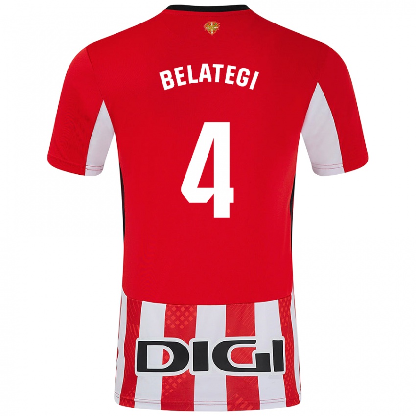 Uomo Maglia Danel Belategi #4 Rosso Bianco Kit Gara Home 2024/25 Maglietta