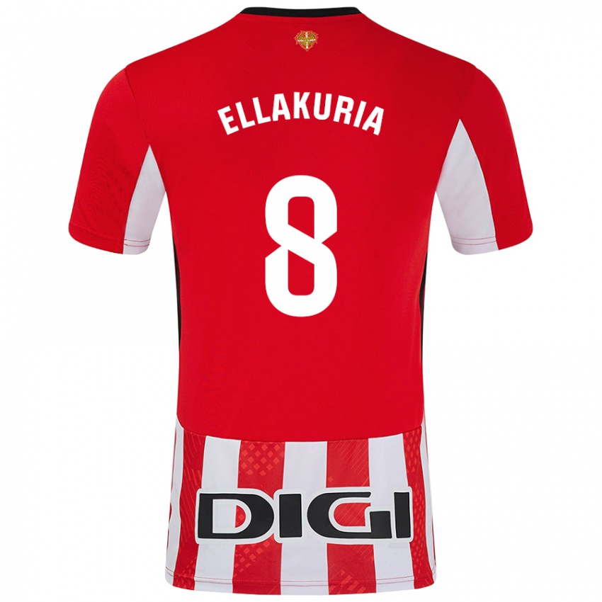 Uomo Maglia Eneko Ellakuria #8 Rosso Bianco Kit Gara Home 2024/25 Maglietta