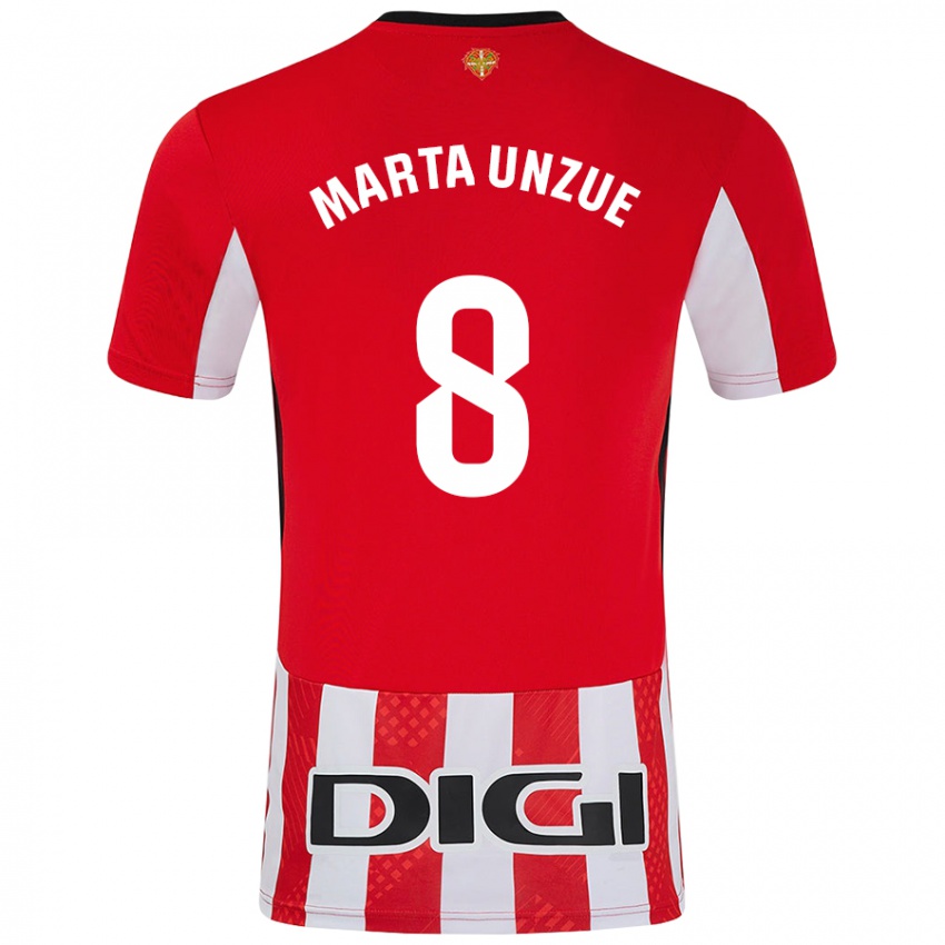 Uomo Maglia Marta Unzué Urdániz #8 Rosso Bianco Kit Gara Home 2024/25 Maglietta