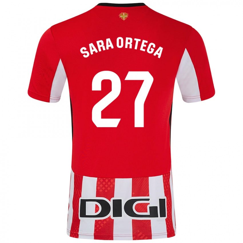 Uomo Maglia Sara Ortega Ruiz #27 Rosso Bianco Kit Gara Home 2024/25 Maglietta