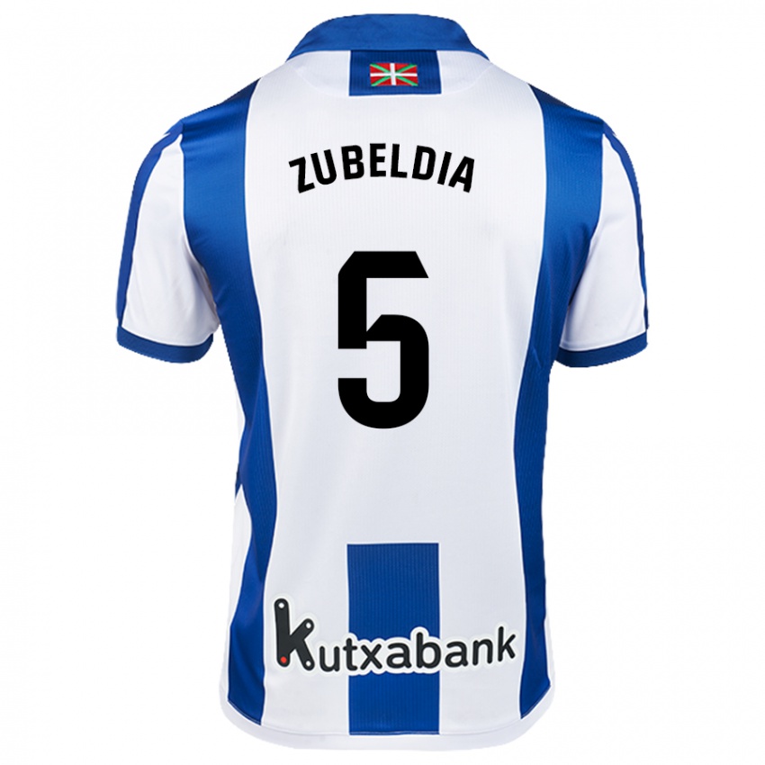 Uomo Maglia Igor Zubeldia #5 Bianco Blu Kit Gara Home 2024/25 Maglietta