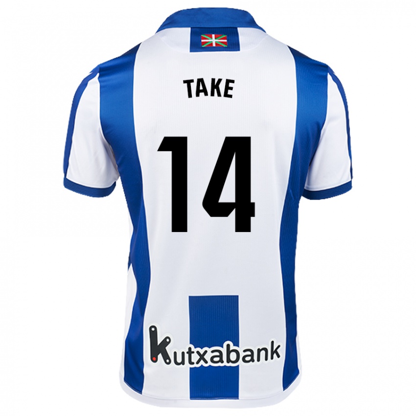 Uomo Maglia Takefusa Kubo #14 Bianco Blu Kit Gara Home 2024/25 Maglietta