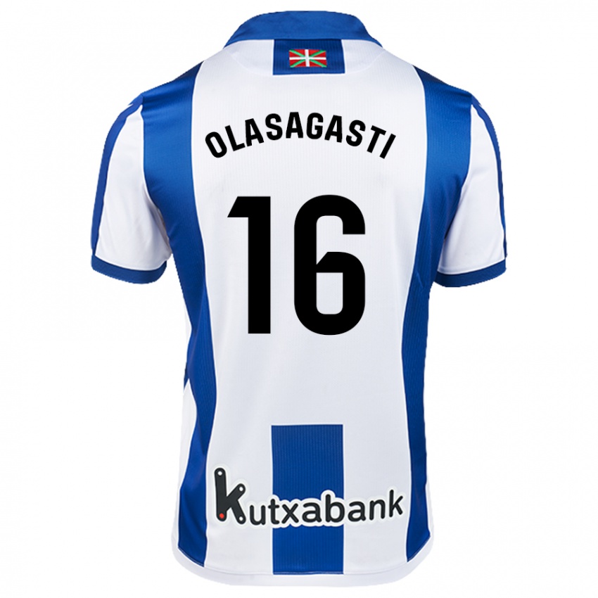 Uomo Maglia Jon Ander Olasagasti #16 Bianco Blu Kit Gara Home 2024/25 Maglietta