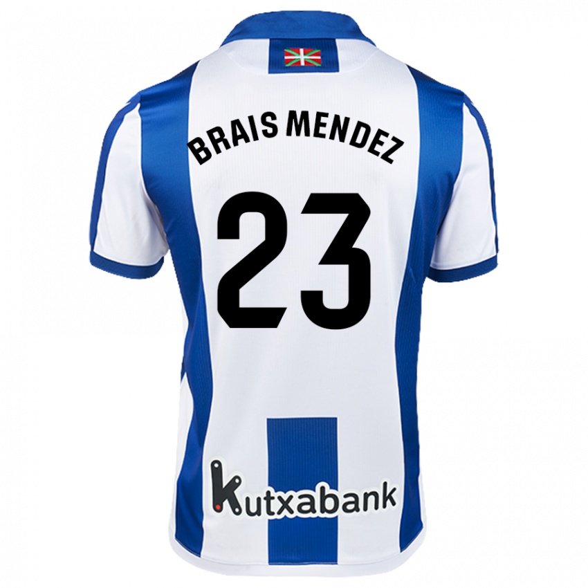 Uomo Maglia Brais Mendez #23 Bianco Blu Kit Gara Home 2024/25 Maglietta