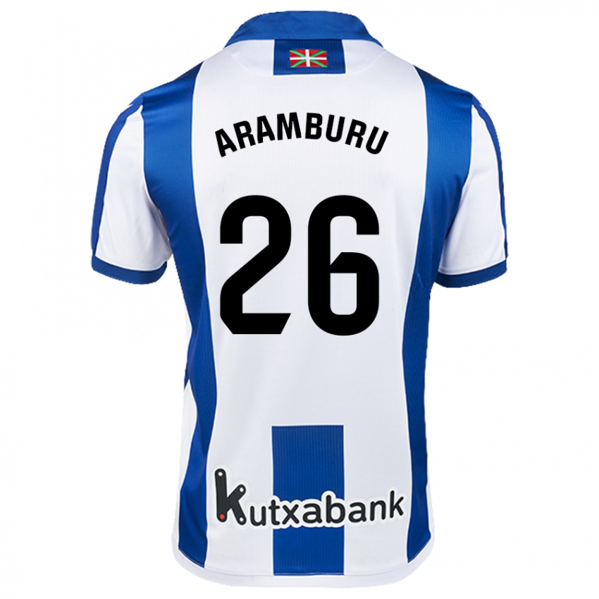 Uomo Maglia Jon Aramburu #26 Bianco Blu Kit Gara Home 2024/25 Maglietta