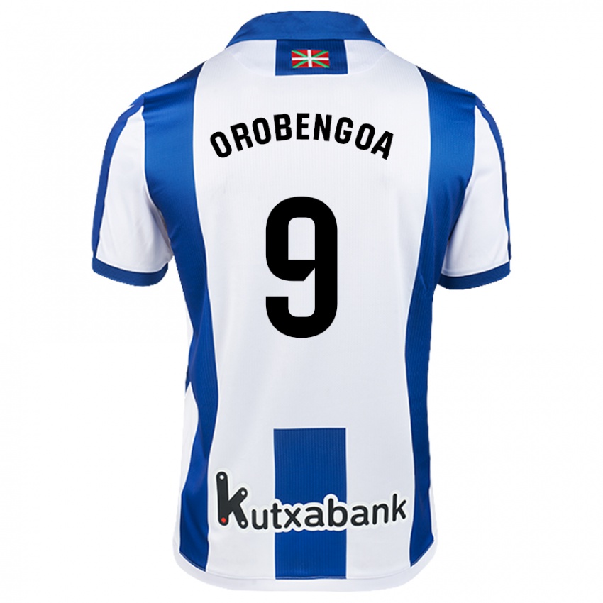 Uomo Maglia Ekain Orobengoa #9 Bianco Blu Kit Gara Home 2024/25 Maglietta