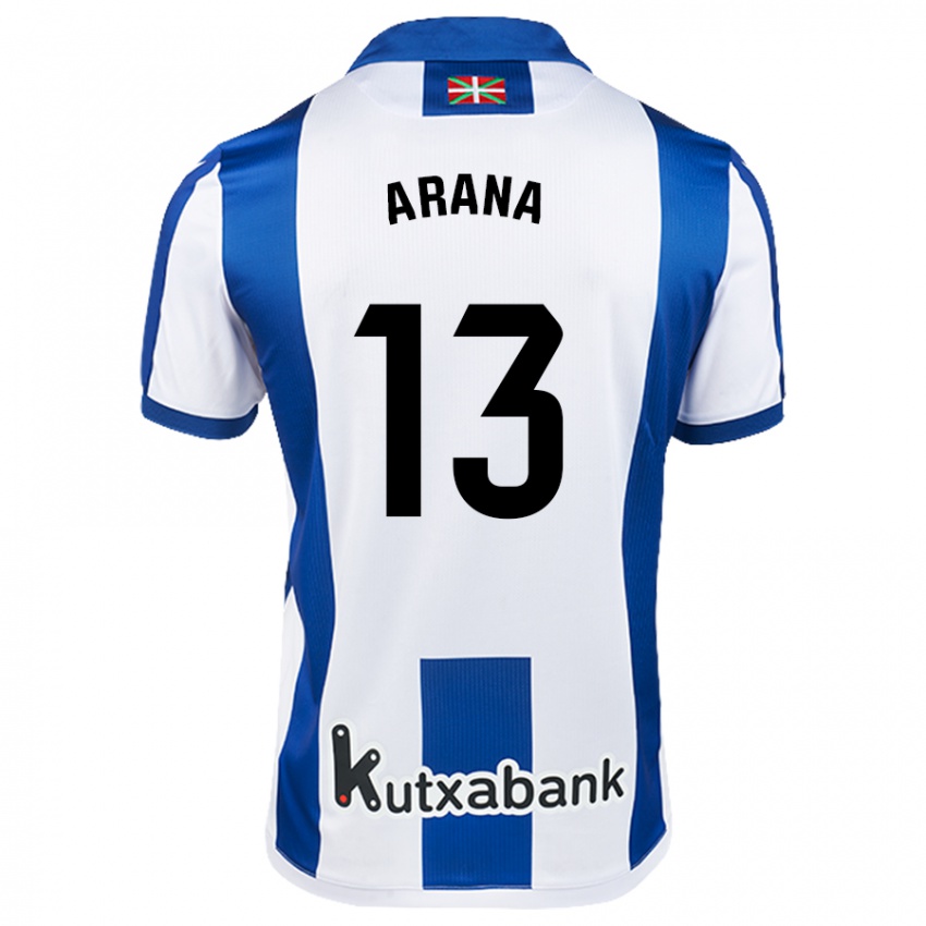 Uomo Maglia Egoitz Arana #13 Bianco Blu Kit Gara Home 2024/25 Maglietta