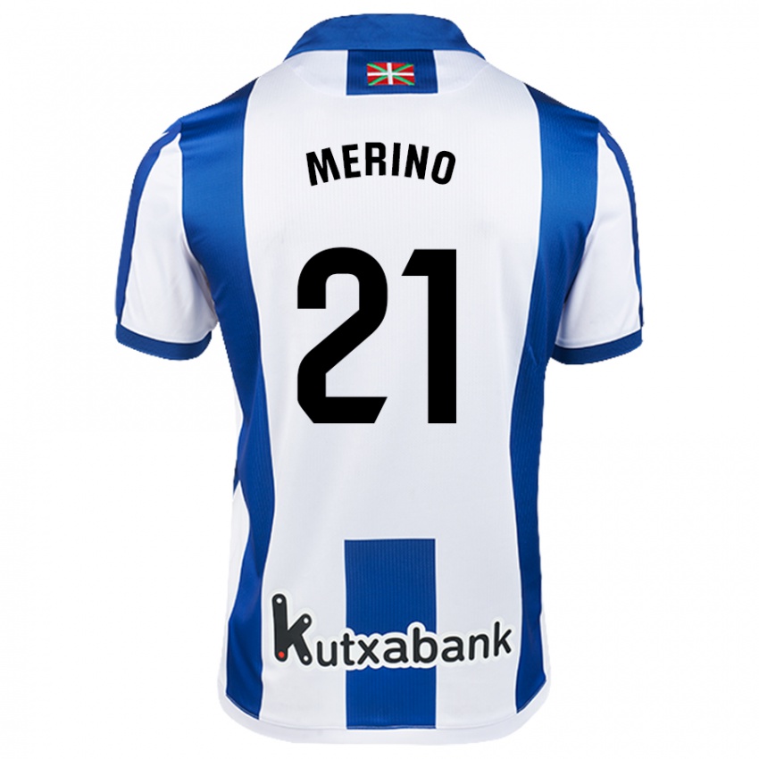 Uomo Maglia Jon Merino #21 Bianco Blu Kit Gara Home 2024/25 Maglietta