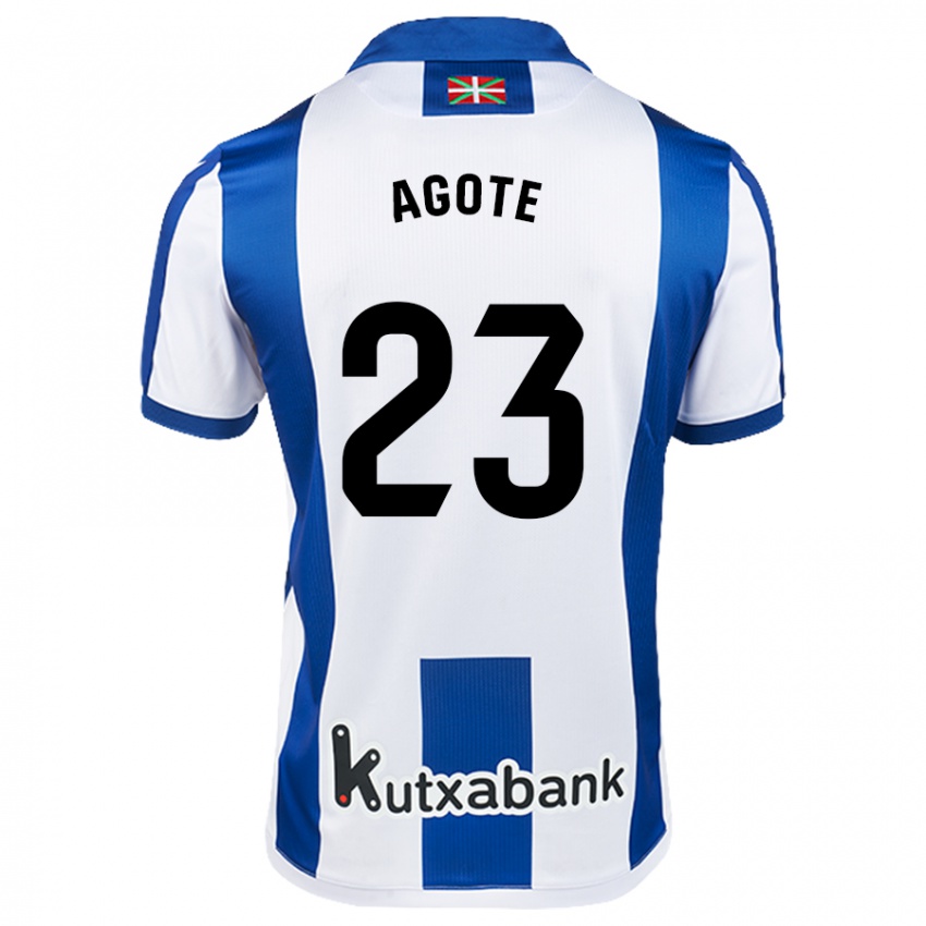 Uomo Maglia Unax Agote #23 Bianco Blu Kit Gara Home 2024/25 Maglietta