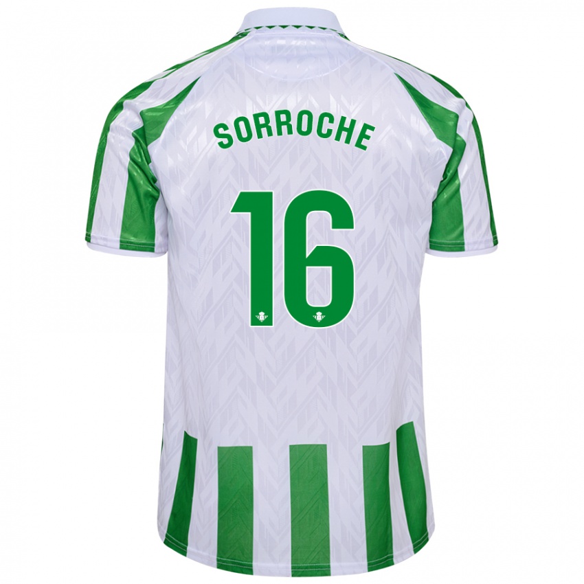 Uomo Maglia Ginés Sorroche #16 Verde Bianco A Righe Kit Gara Home 2024/25 Maglietta