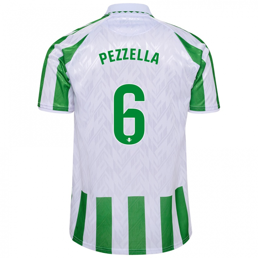 Uomo Maglia German Pezzella #6 Verde Bianco A Righe Kit Gara Home 2024/25 Maglietta