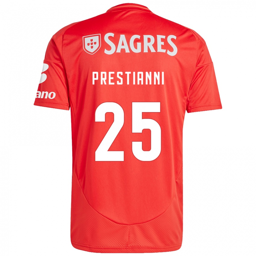 Uomo Maglia Gianluca Prestianni #25 Rosso Bianco Kit Gara Home 2024/25 Maglietta