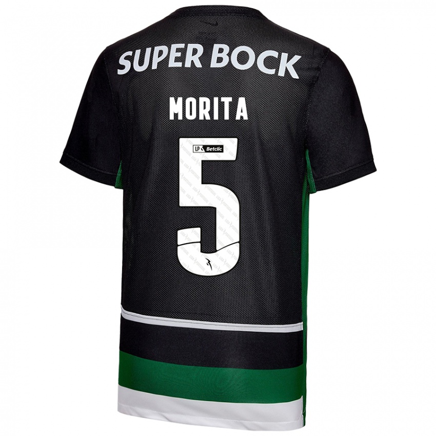 Uomo Maglia Hidemasa Morita #5 Nero Bianco Verde Kit Gara Home 2024/25 Maglietta