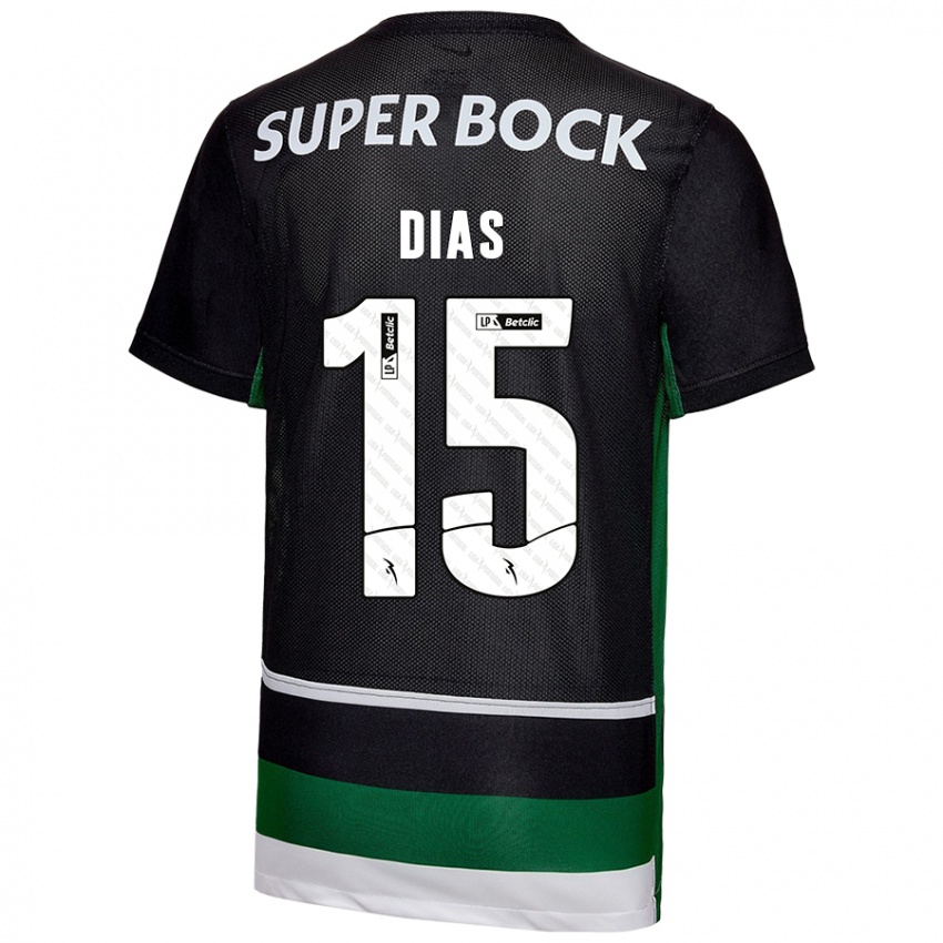 Uomo Maglia Rodrigo Dias #15 Nero Bianco Verde Kit Gara Home 2024/25 Maglietta