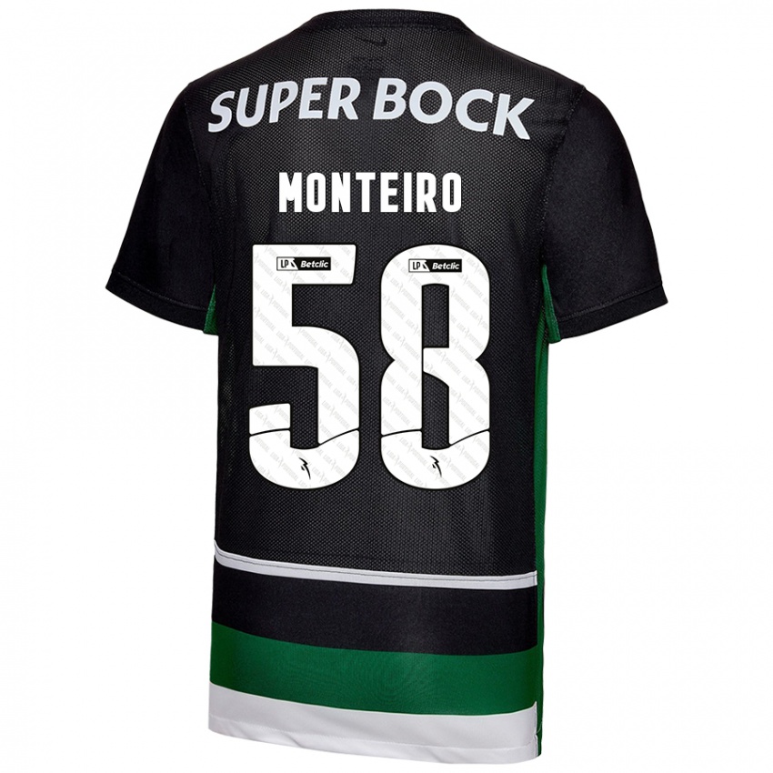 Uomo Maglia David Monteiro #58 Nero Bianco Verde Kit Gara Home 2024/25 Maglietta