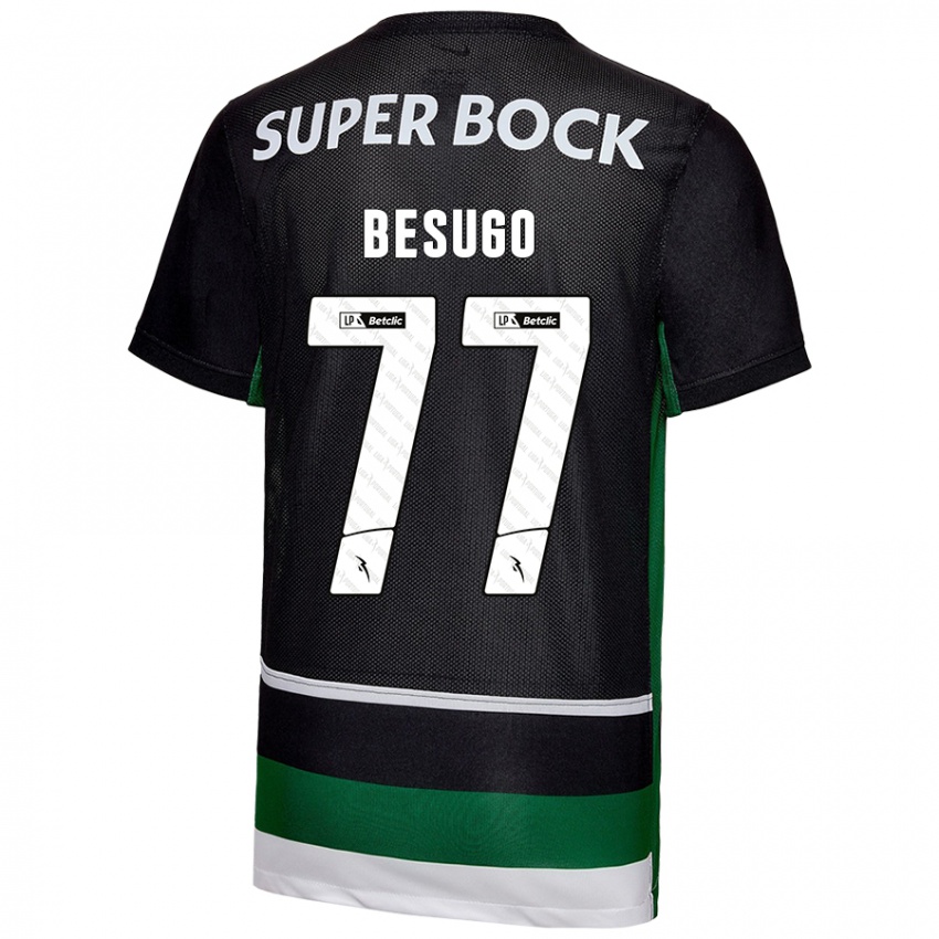 Uomo Maglia Rafael Besugo #77 Nero Bianco Verde Kit Gara Home 2024/25 Maglietta