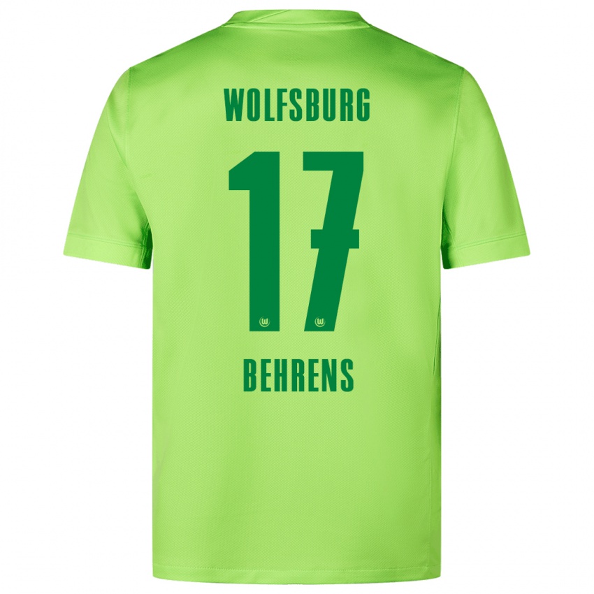 Uomo Maglia Kevin Behrens #17 Verde Fluorescente Kit Gara Home 2024/25 Maglietta