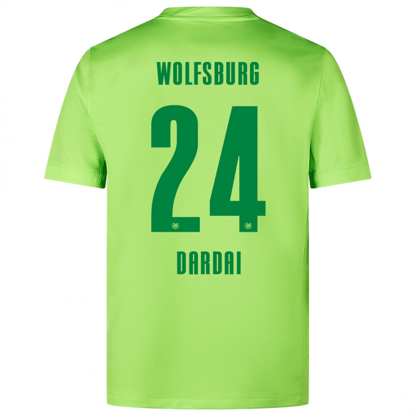 Uomo Maglia Bence Dárdai #24 Verde Fluorescente Kit Gara Home 2024/25 Maglietta