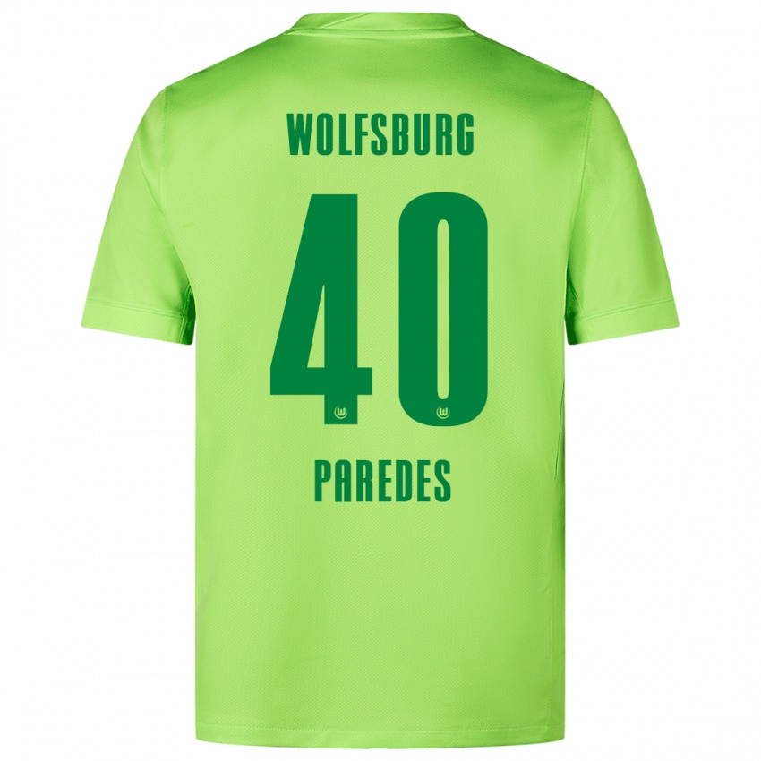 Uomo Maglia Kevin Paredes #40 Verde Fluorescente Kit Gara Home 2024/25 Maglietta