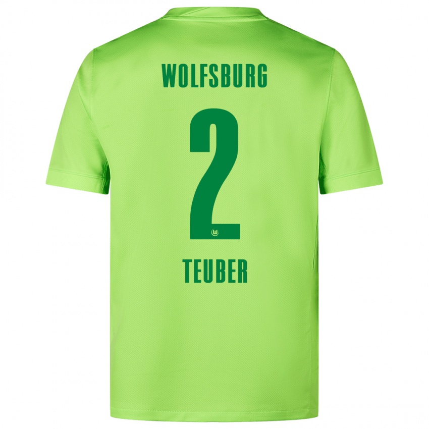 Uomo Maglia Julius Teuber #2 Verde Fluorescente Kit Gara Home 2024/25 Maglietta