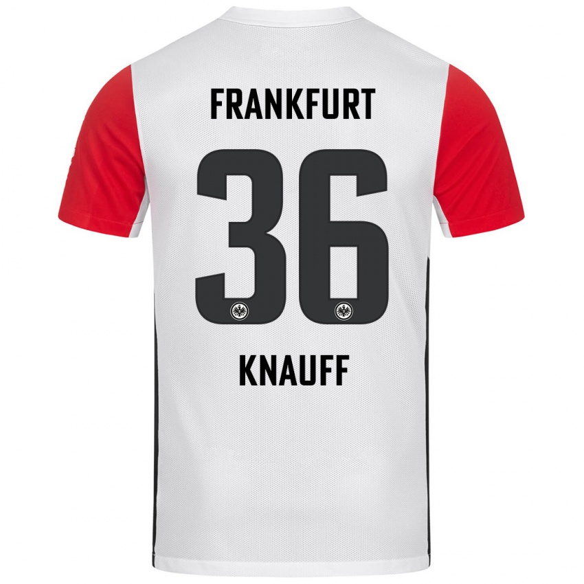 Uomo Maglia Ansgar Knauff #36 Bianco Rosso Kit Gara Home 2024/25 Maglietta