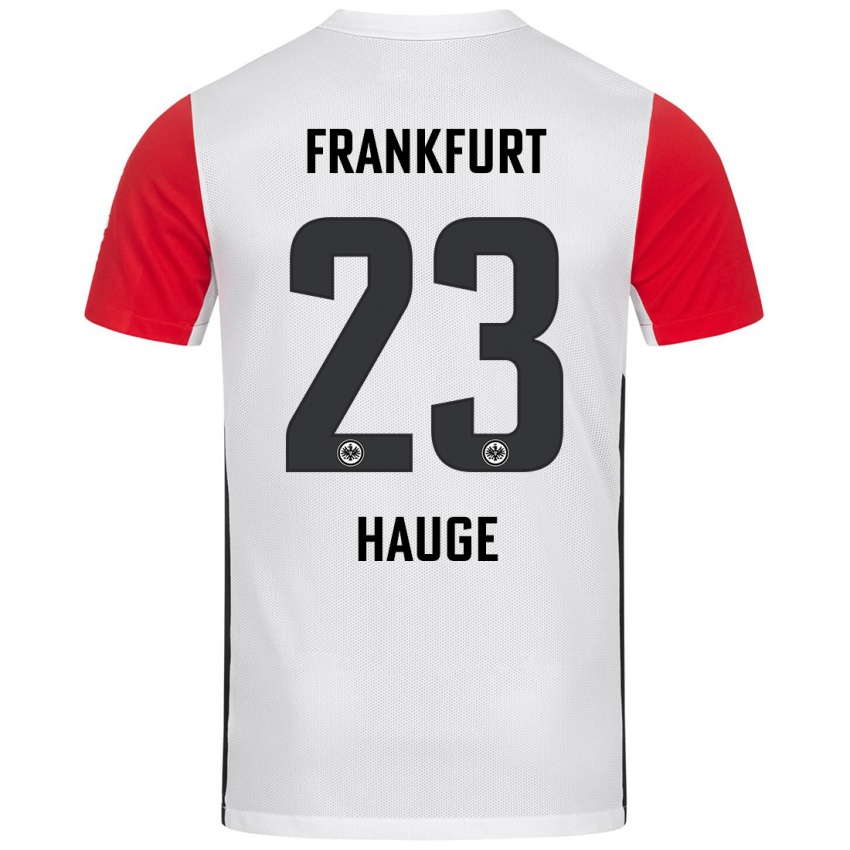 Uomo Maglia Jens Petter Hauge #23 Bianco Rosso Kit Gara Home 2024/25 Maglietta