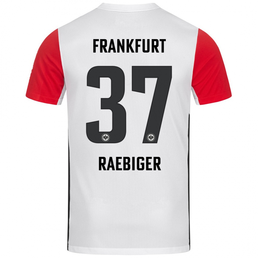 Uomo Maglia Sidney Raebiger #37 Bianco Rosso Kit Gara Home 2024/25 Maglietta