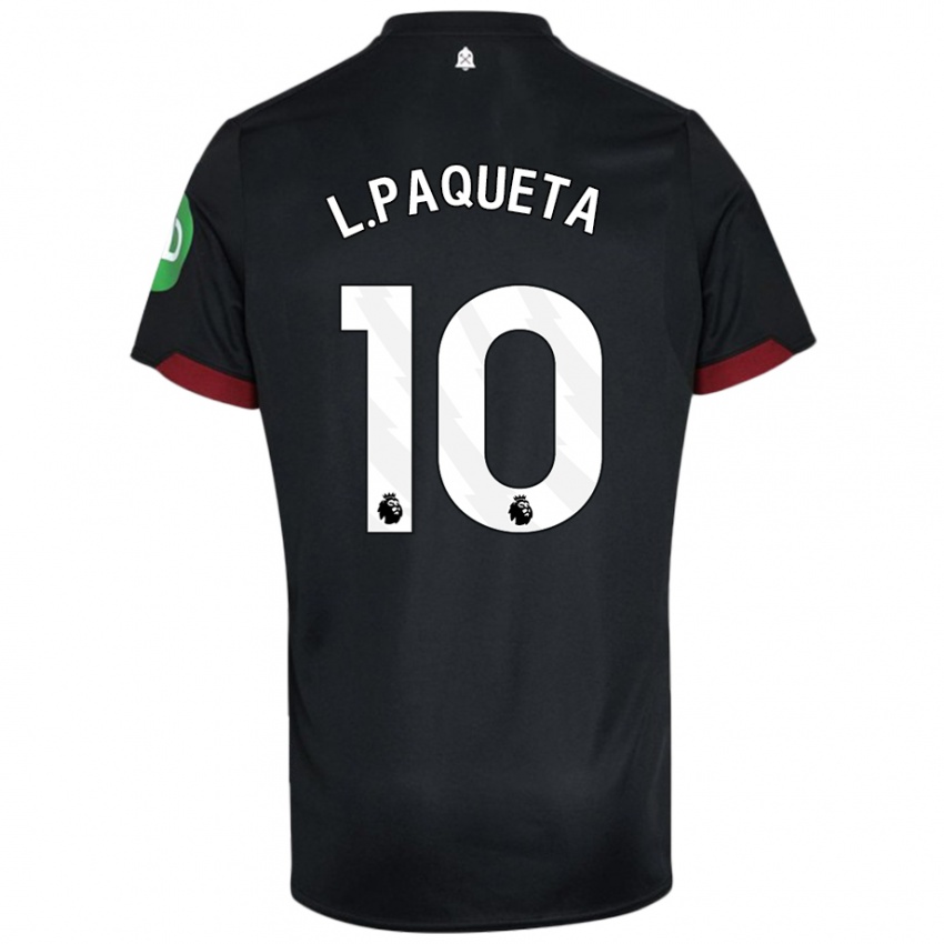 Uomo Maglia Lucas Paqueta #10 Nero Bianco Kit Gara Away 2024/25 Maglietta