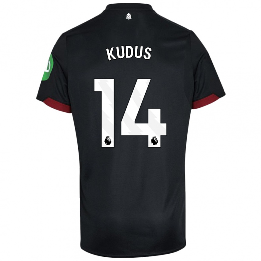 Uomo Maglia Mohammed Kudus #14 Nero Bianco Kit Gara Away 2024/25 Maglietta