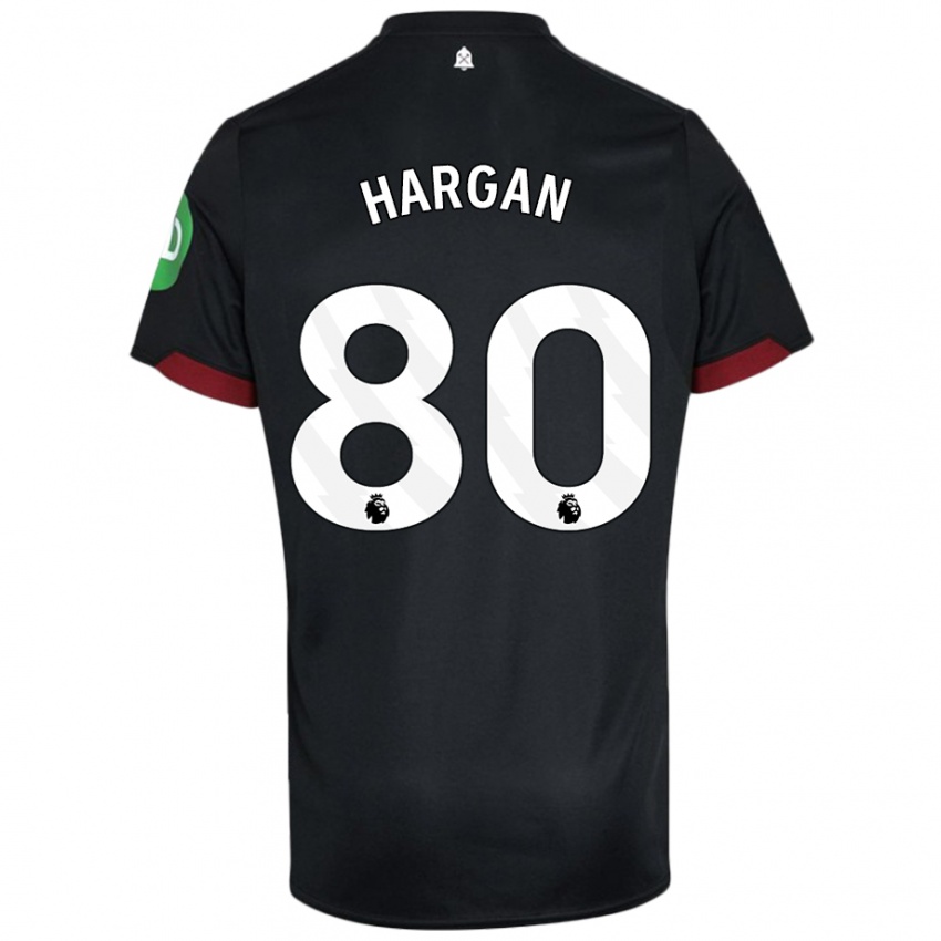 Uomo Maglia Riley Hargan #80 Nero Bianco Kit Gara Away 2024/25 Maglietta