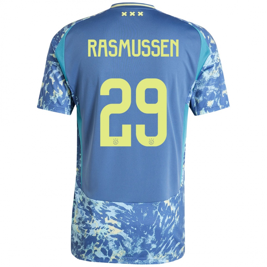 Uomo Maglia Christian Rasmussen #29 Grigio Blu Giallo Kit Gara Away 2024/25 Maglietta