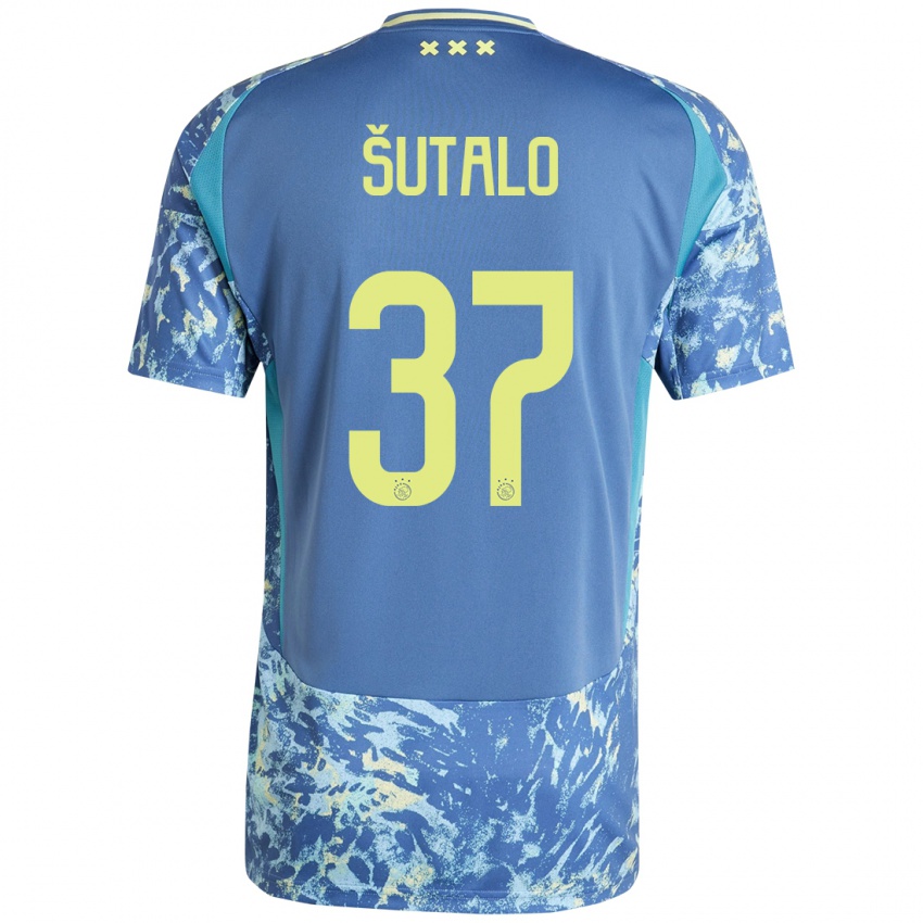 Uomo Maglia Josip Sutalo #37 Grigio Blu Giallo Kit Gara Away 2024/25 Maglietta