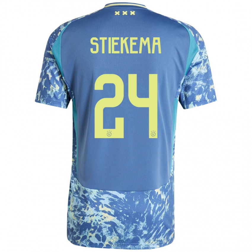 Uomo Maglia Iris Stiekema #24 Grigio Blu Giallo Kit Gara Away 2024/25 Maglietta