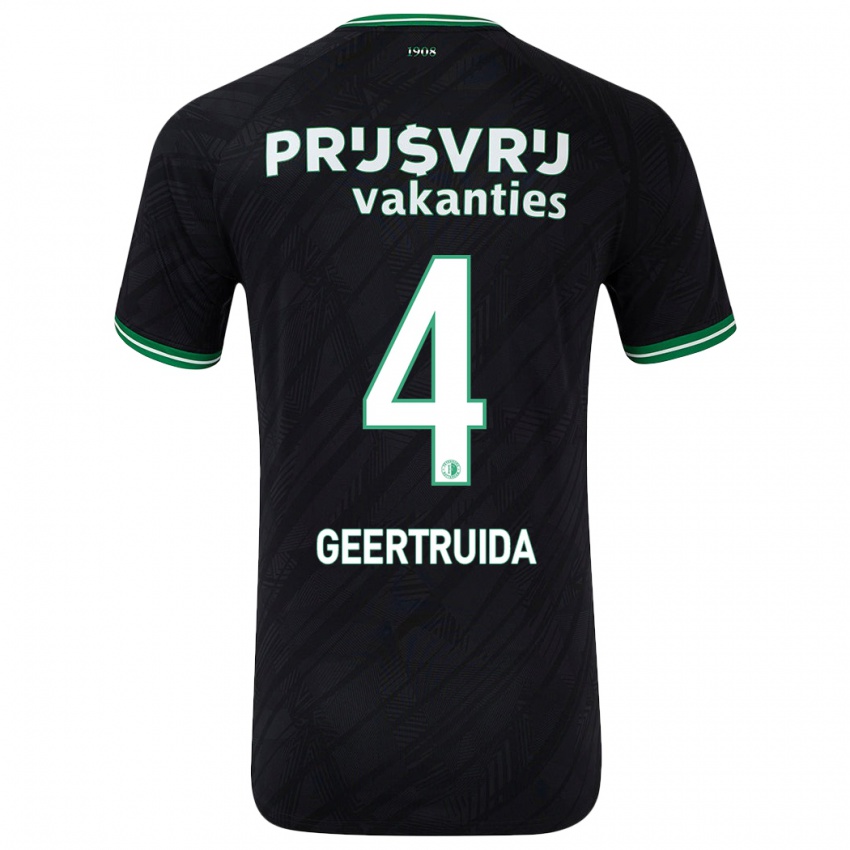 Uomo Maglia Lutsharel Geertruida #4 Nero Verde Kit Gara Away 2024/25 Maglietta