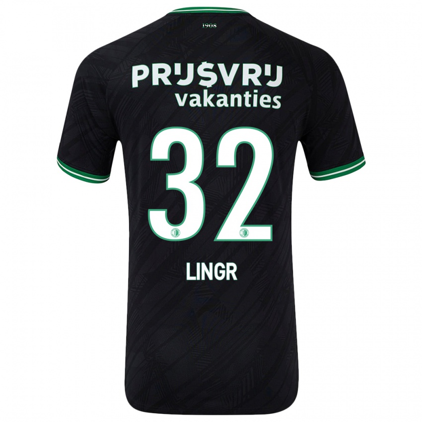 Uomo Maglia Ondrej Lingr #32 Nero Verde Kit Gara Away 2024/25 Maglietta